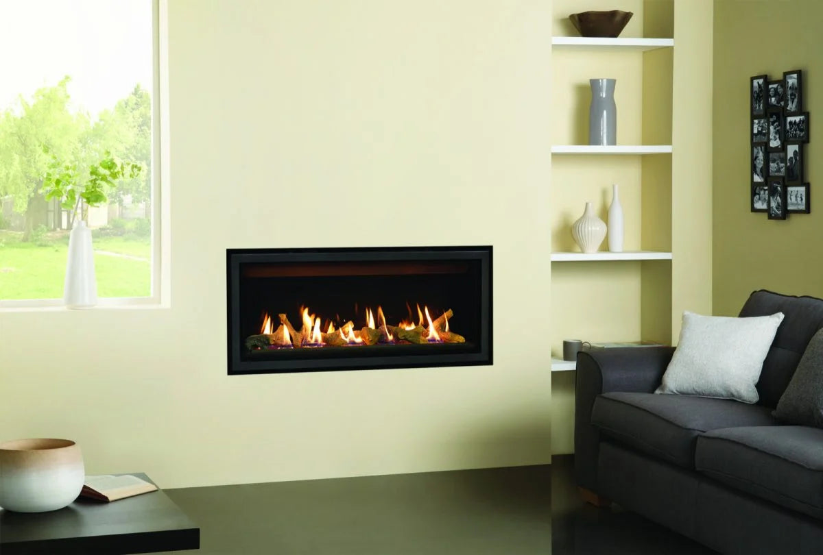 Gazco Studio 2 Slimline Black Glass Log Balanced Flue Natural Gas Fire